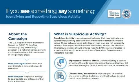 DHS campaign sheet: What is Suspicious Activity?