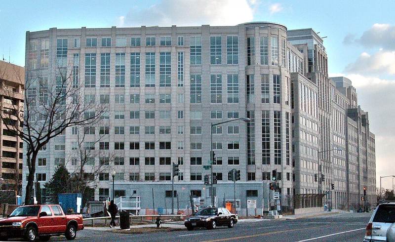 U.S. Immigration and Customs Enforcement headquarters, a large stone office building in Washington, D.C.